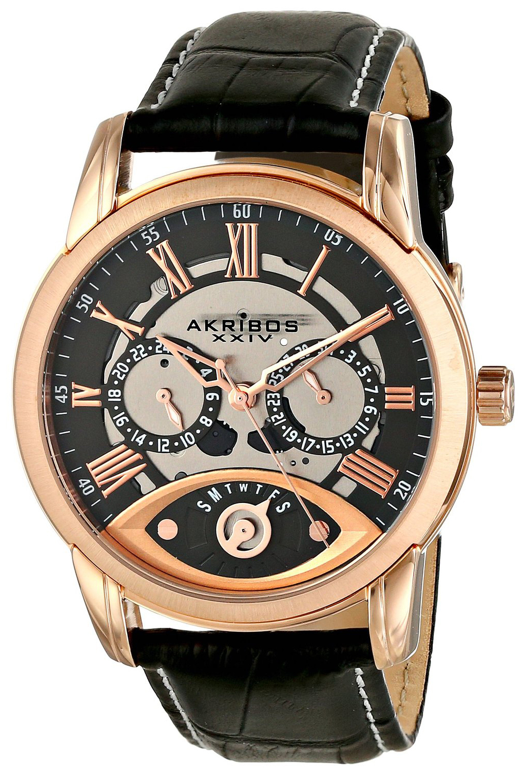 Akribos XXIV Herreklokke AK725RG Conqueror Grå/Lær Ø42 mm