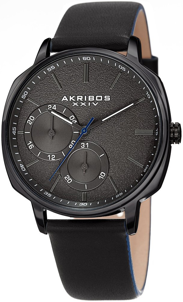 Akribos XXIV Herreklokke AK1022BK Multi-Function Sort/Lær Ø42 mm