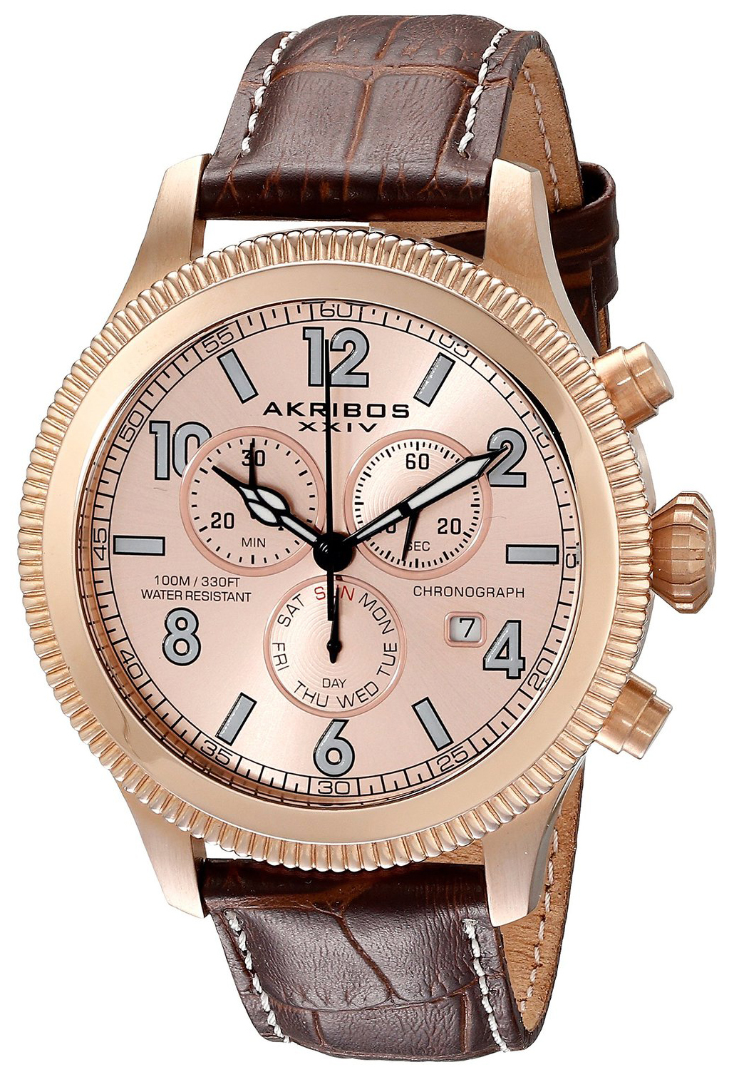 Akribos XXIV Herreklokke AK575BR Ultimate Rosegullfarget/Lær Ø44 mm