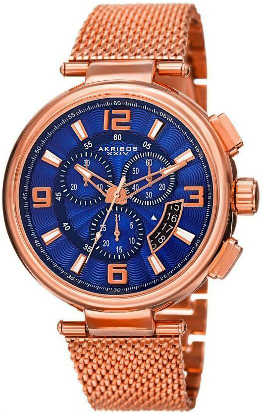 Akribos XXIV Herreklokke AK772RGBU Blå/Rose-gulltonet stål Ø44 mm