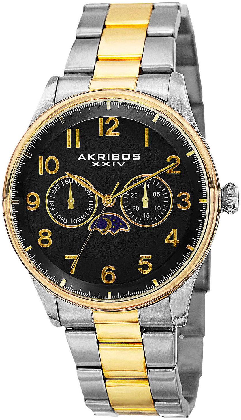 Akribos XXIV Herreklokke AK790TTG Multi-Function Sort/Gulltonet stål