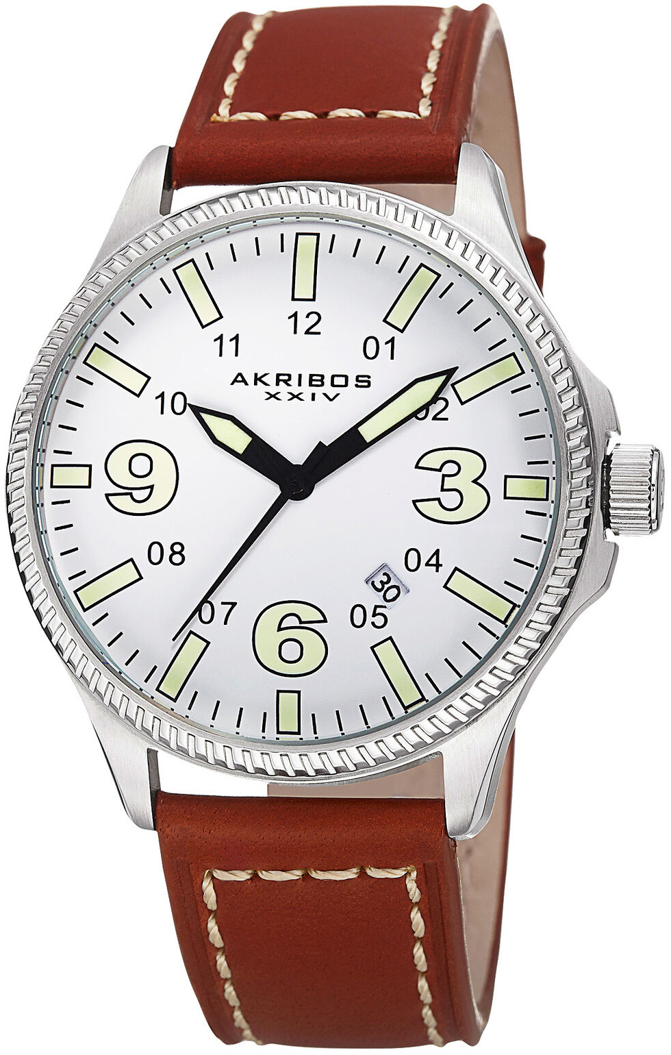 Akribos XXIV Herreklokke AK833SSBR Sølvfarget/Lær Ø45 mm