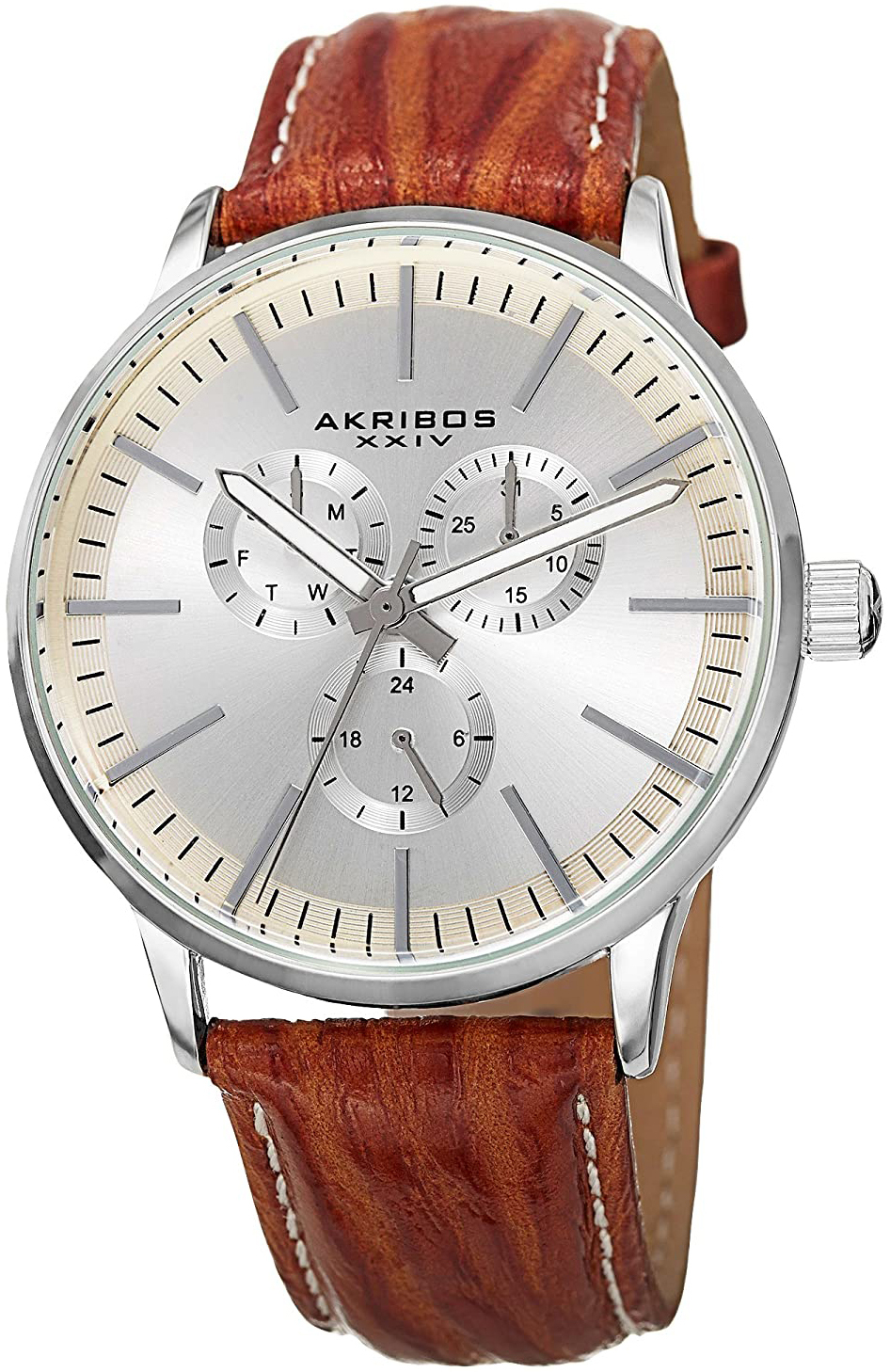 Akribos XXIV Herreklokke AK838BR Sølvfarget/Lær Ø43 mm