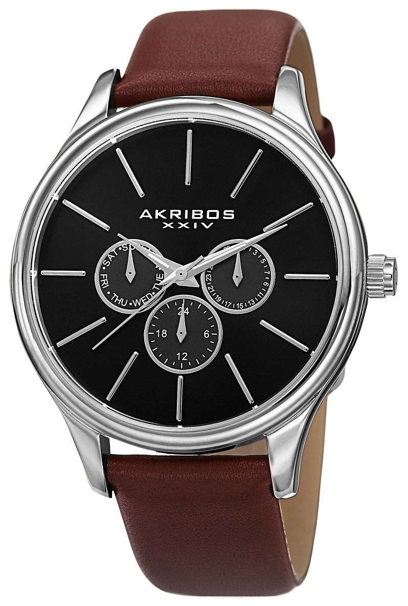 Akribos XXIV Herreklokke AK870BR Multi-Function Sort/Lær Ø44 mm