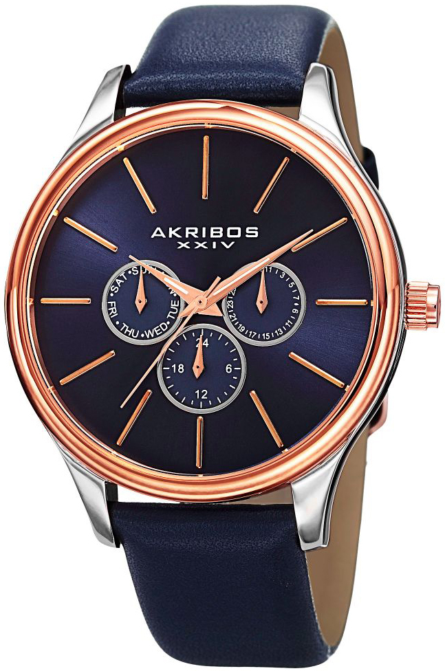 Akribos XXIV Herreklokke AK870BU Blå/Lær Ø44 mm