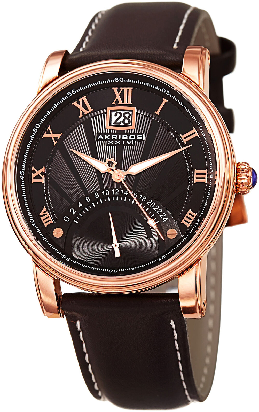 Akribos XXIV Herreklokke AK913RG Retrograde Sort/Lær Ø42 mm