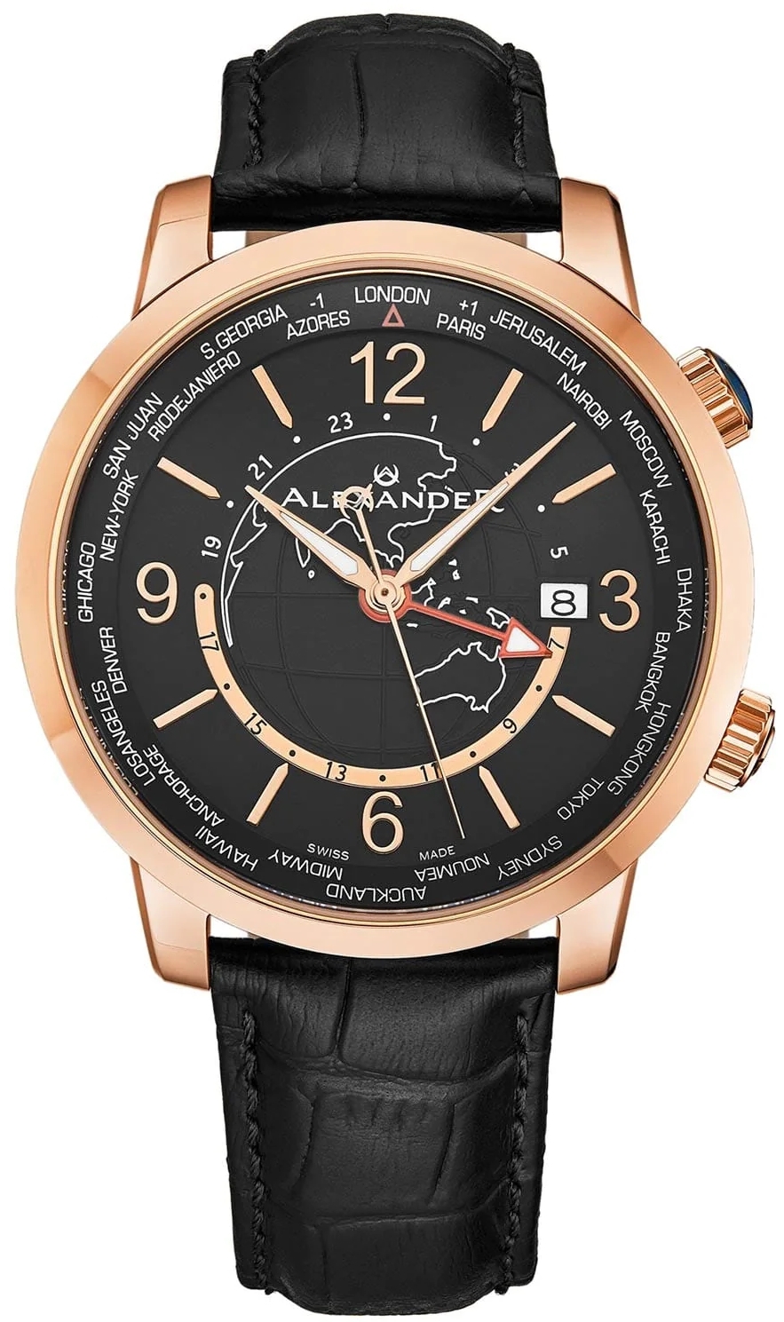 Alexander Herreklokke A171A-03 Journeyman Sort/Lær Ø42 mm
