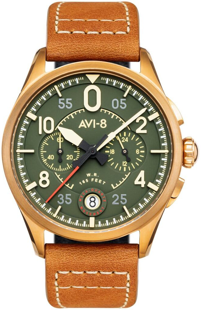 Bilde av Avi-8 Herreklokke Av-4089-02 Spitfire Grønn/lær Ø42 Mm