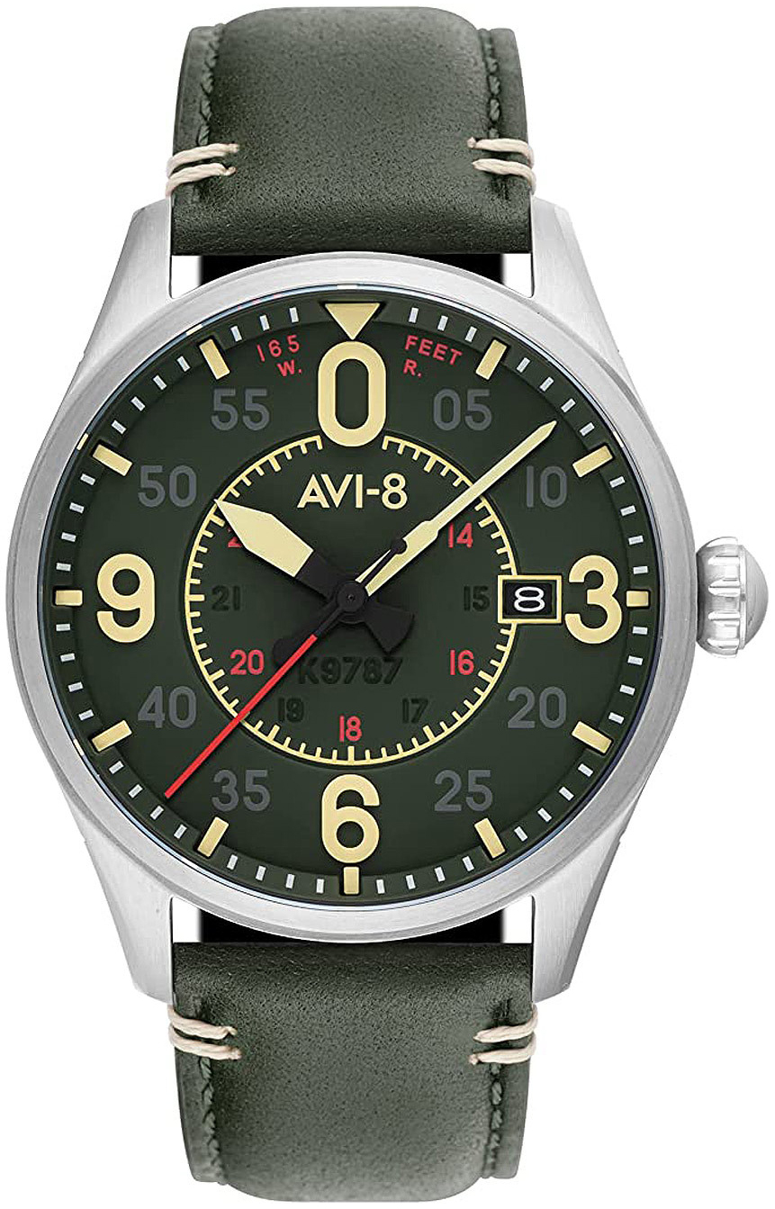 Bilde av Avi-8 Herreklokke Av-4090-03 Spitfire Grønn/lær Ø42 Mm