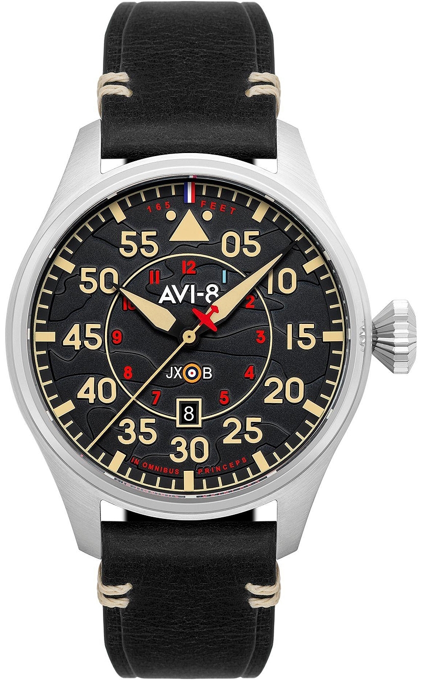 Bilde av Avi-8 Herreklokke Av-4097-03 Hawker Hurricane Sort/lær Ø46 Mm