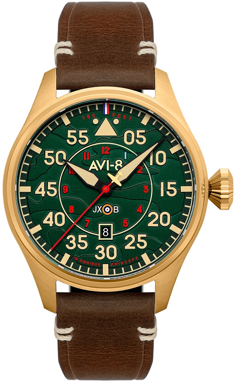 Bilde av Avi-8 Herreklokke Av-4097-04 Hawker Hurricane Grønn/lær Ø46 Mm