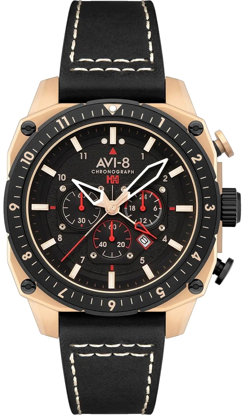 AVI-8 Herreklokke AV-4100-06 Hawker Hunter Sort/Lær Ø43 mm