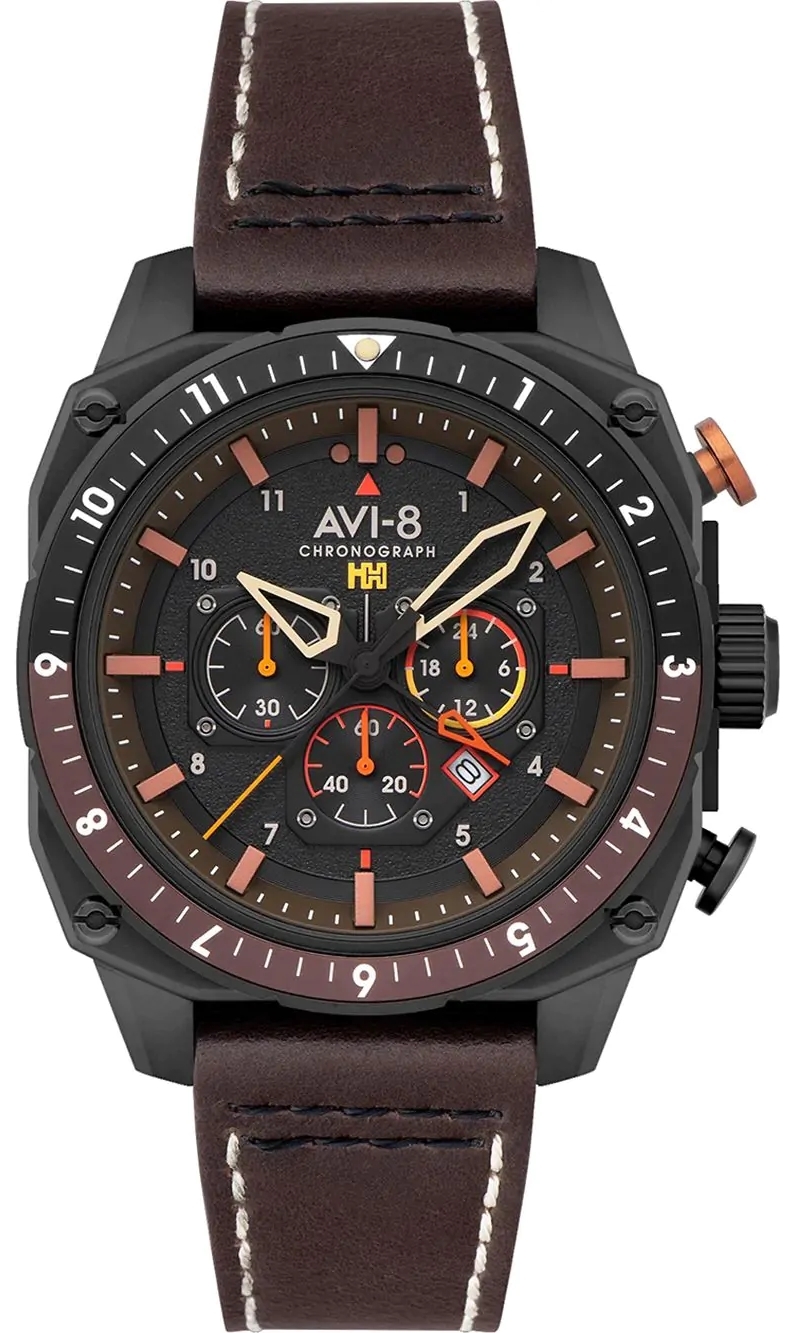 AVI-8 Herreklokke AV-4100-08 Hawker Hunter Sort/Lær Ø43 mm