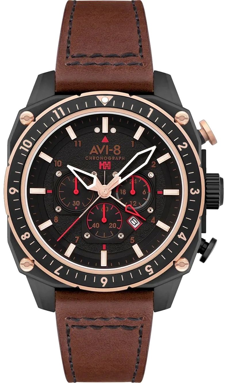 AVI-8 Herreklokke AV-4100-09 Hawker Hunter Sort/Lær Ø43 mm