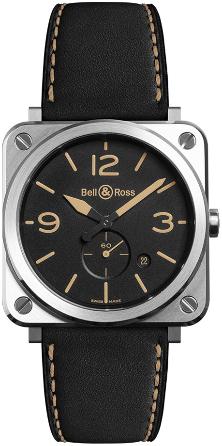 Bell & Ross BRS-HERI-ST/SCA Br S Quartz Sort/Lær