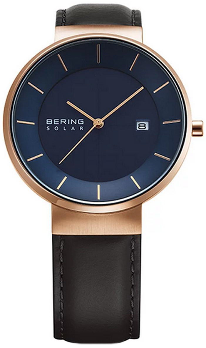 Bering Herreklokke 14639-467 Solar Blå/Lær Ø39 mm