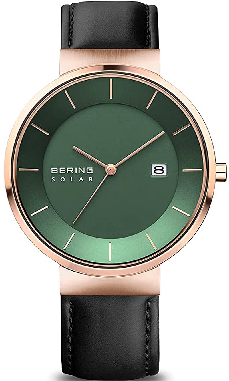 Bilde av Bering Herreklokke 14639-469 Solar Grønn/lær Ø39 Mm