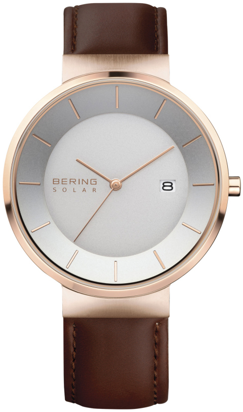 Bering Herreklokke 14639-564 Solar Sølvfarget/Lær Ø39 mm