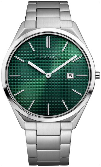 Bering Herreklokke 17240-708 Ultra Slim Grønn/Stål Ø40 mm