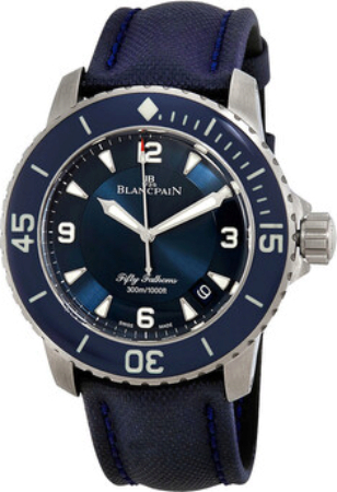 Bilde av Blancpain Herreklokke 5015-12b40-o52a Fifty Fathoms Blå/lær Ø45 Mm