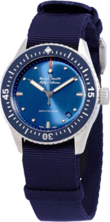 Bilde av Blancpain Herreklokke 5100-1140-naoa Fifty Fathoms Blå/tekstil Ø38