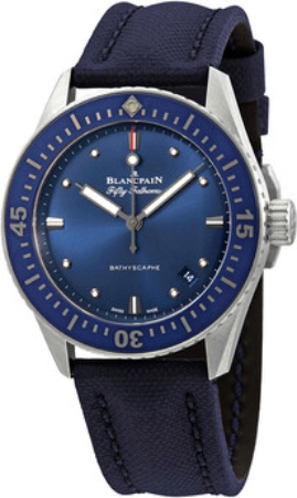 Bilde av Blancpain Herreklokke 5100-1140-o52a Fifty Fathoms Blå/lær Ø38 Mm