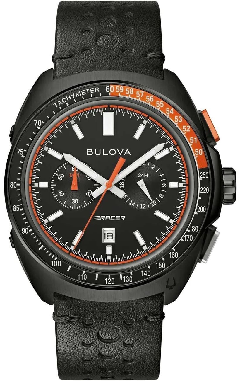 Bulova Herreklokke 98B428 Racer Sort/Lær Ø42 mm