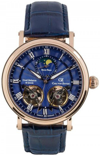 Carl von Zeyten Herreklokke CVZ0054RBSR Murg Blå/Lær Ø45 mm