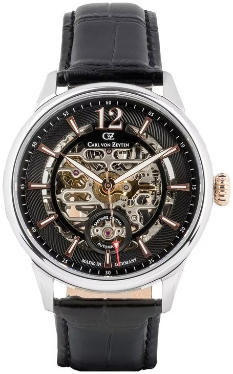 Carl von Zeyten Herreklokke CVZ0080BKRS Schramberg Sort/Lær Ø43 mm
