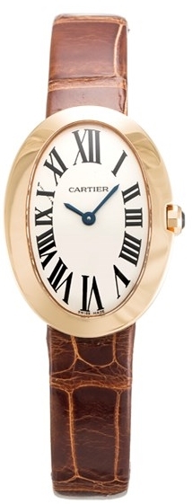 Cartier Baignoire Dameklokke W8000007 Sølvfarget/Lær 31.6x24.5 mm