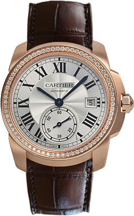 Cartier Calibre de Cartier Herreklokke WF100013 Sølvfarget/Lær Ø38