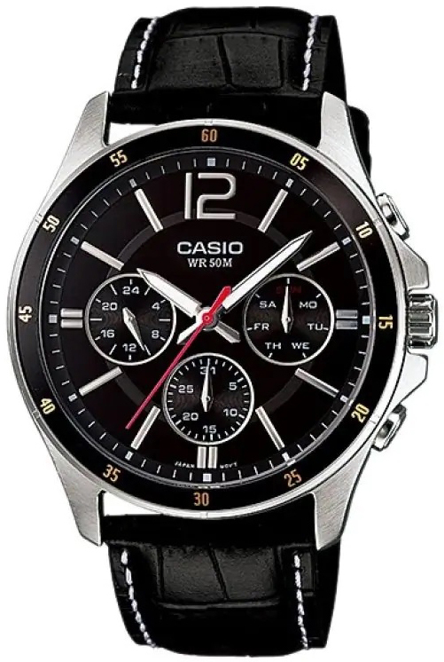 Casio Herreklokke MTP-1374L-1AVDF Classic Sort/Lær Ø43 mm