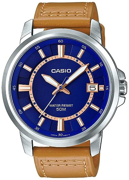 Casio Herreklokke MTP-E130L-2A Enticer Blå/Lær Ø53 mm