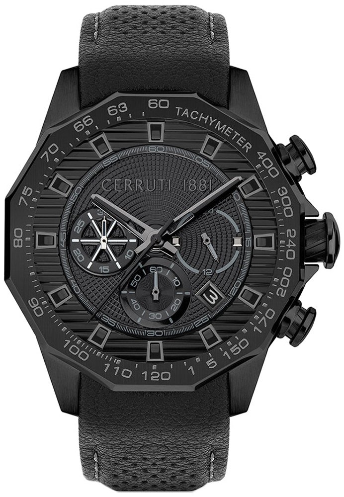 Cerruti 1881 Herreklokke CIWGC2114003 Sort/Lær Ø44 mm