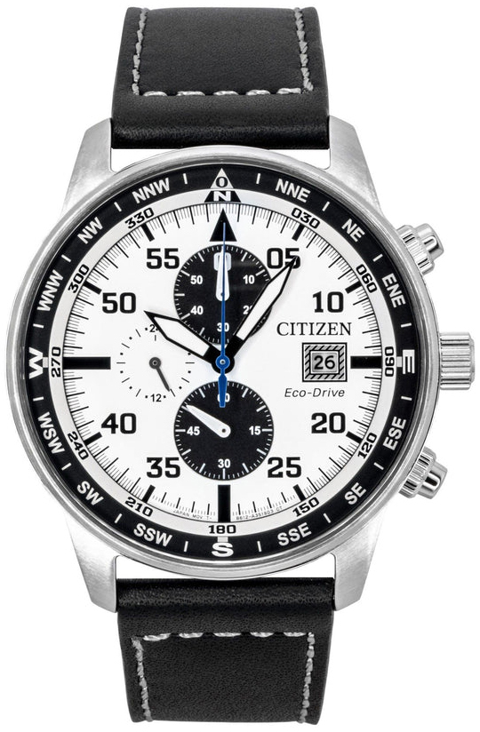 Citizen Herreklokke CA0880-07A Aviator Hvit/Lær Ø44 mm