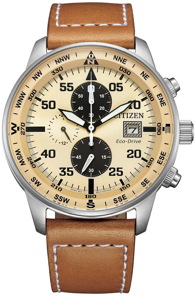 Citizen Herreklokke CA0880-15X Aviator Beige/Lær Ø44 mm