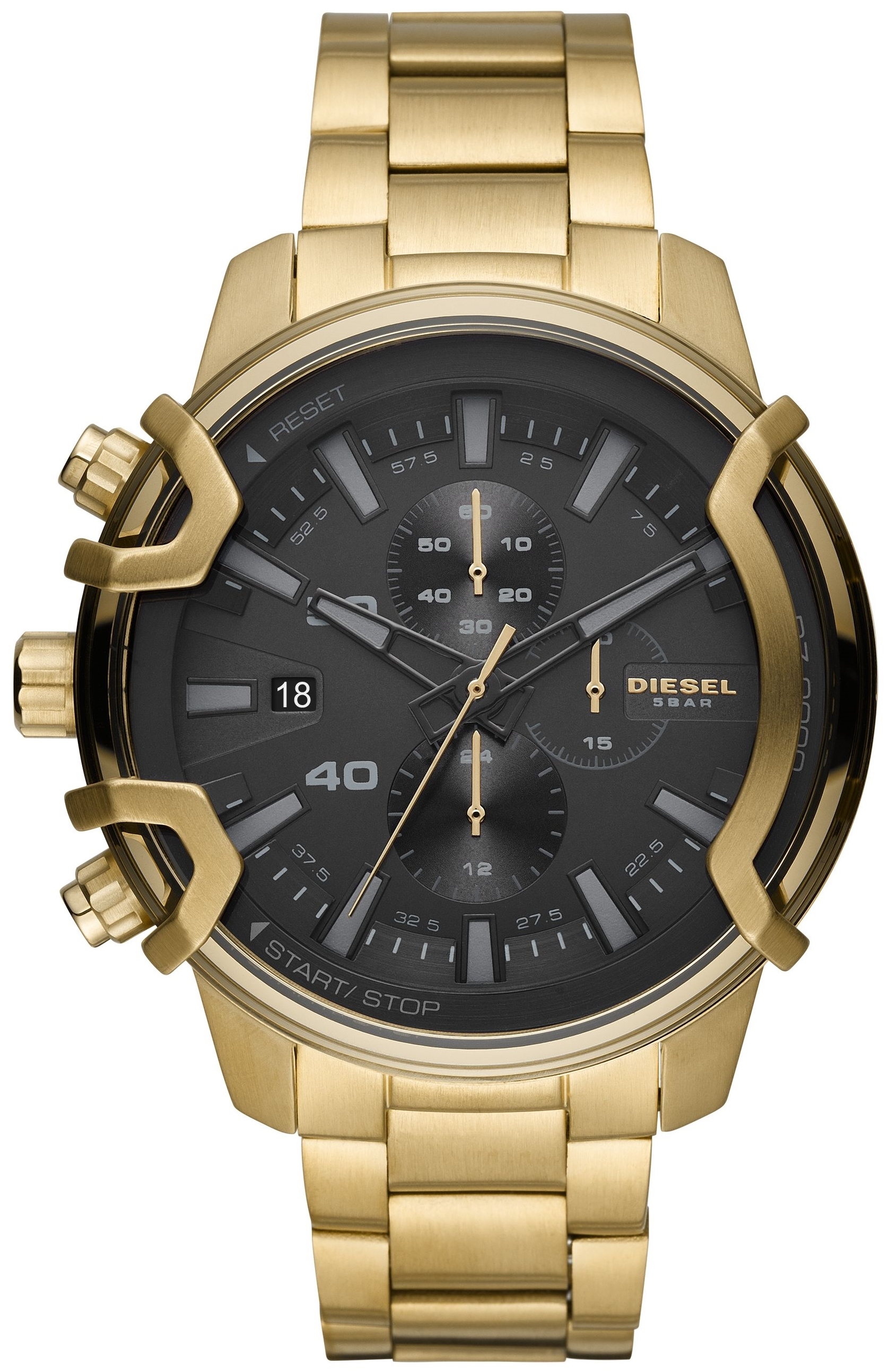 Diesel Herreklokke DZ4522 Griffed Sort/Gulltonet stål Ø48 mm