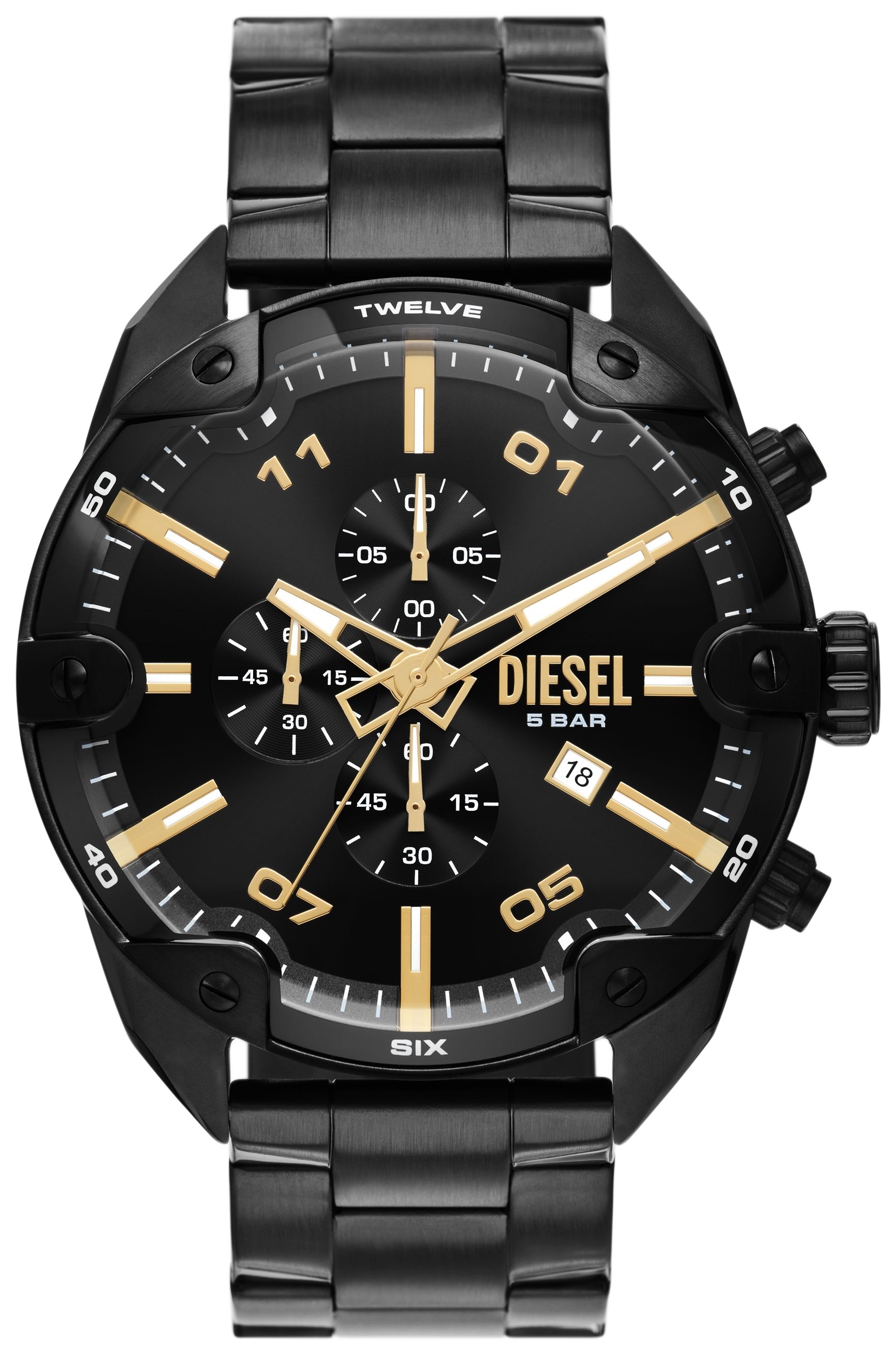 Diesel Herreklokke DZ4644 Spiked Sort/Stål Ø49 mm