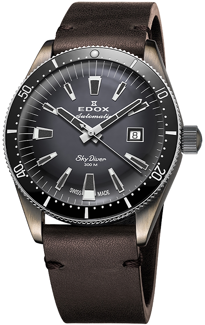 Edox Herreklokke 80126-3VIN-GDN Skydiver Grå/Lær Ø42 mm