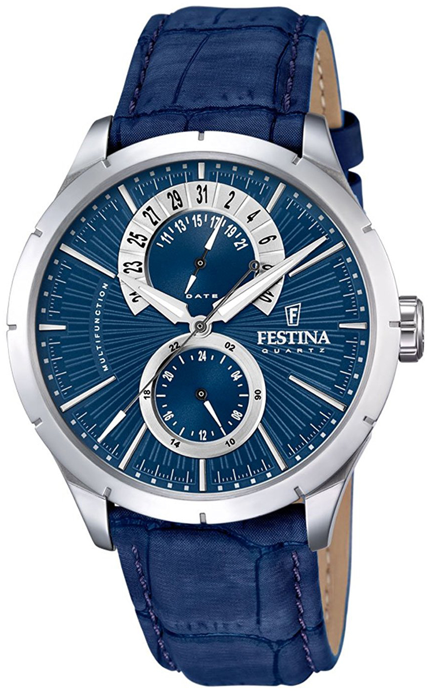 Festina Retro Herreklokke F16573-A Blå/Lær Ø46 mm - Festina