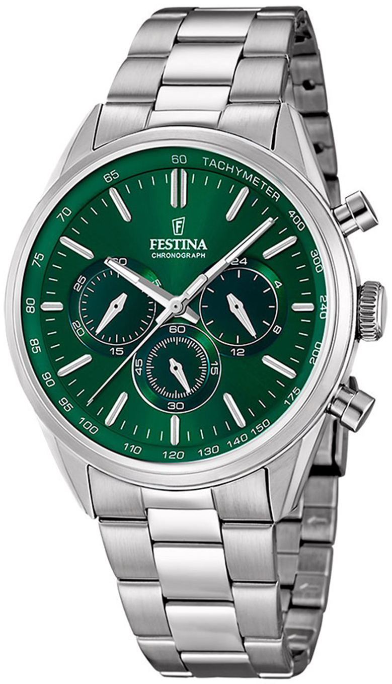 Festina Herreklokke F16820-R Chrono Grønn/Stål Ø43.5 mm