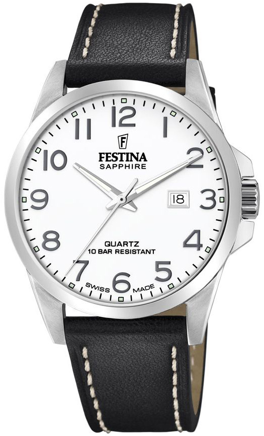 Festina Herreklokke F20025-1 Swiss Made Hvit/Lær Ø41 mm