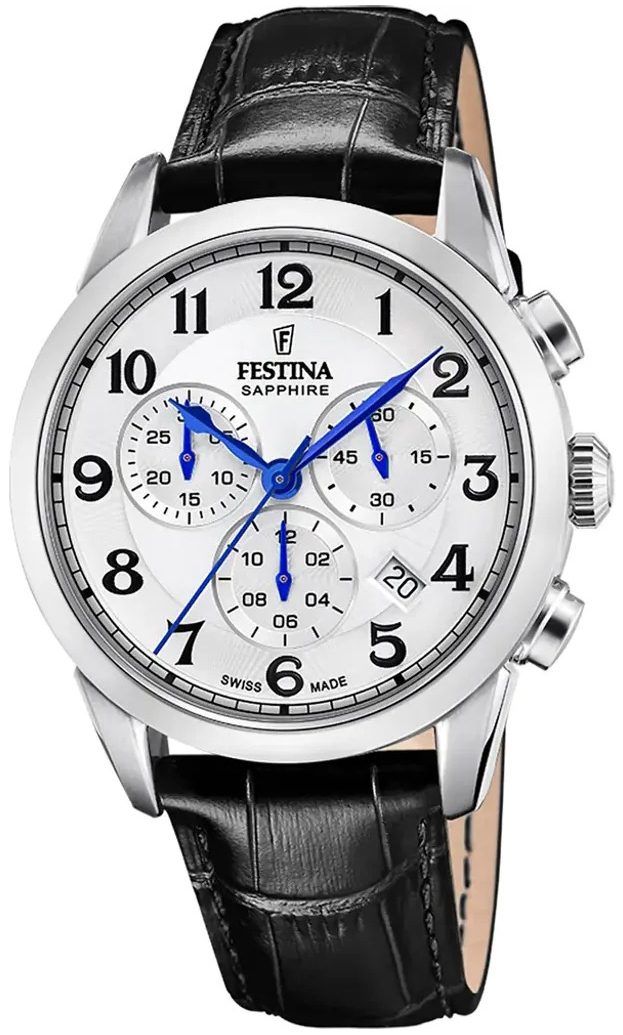 Festina Herreklokke F20041-1 Swiss Made Sølvfarget/Lær Ø41 mm