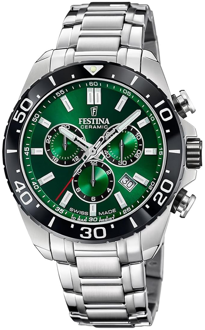 Festina Herreklokke F20042-3 Swiss Made Grønn/Stål Ø44 mm