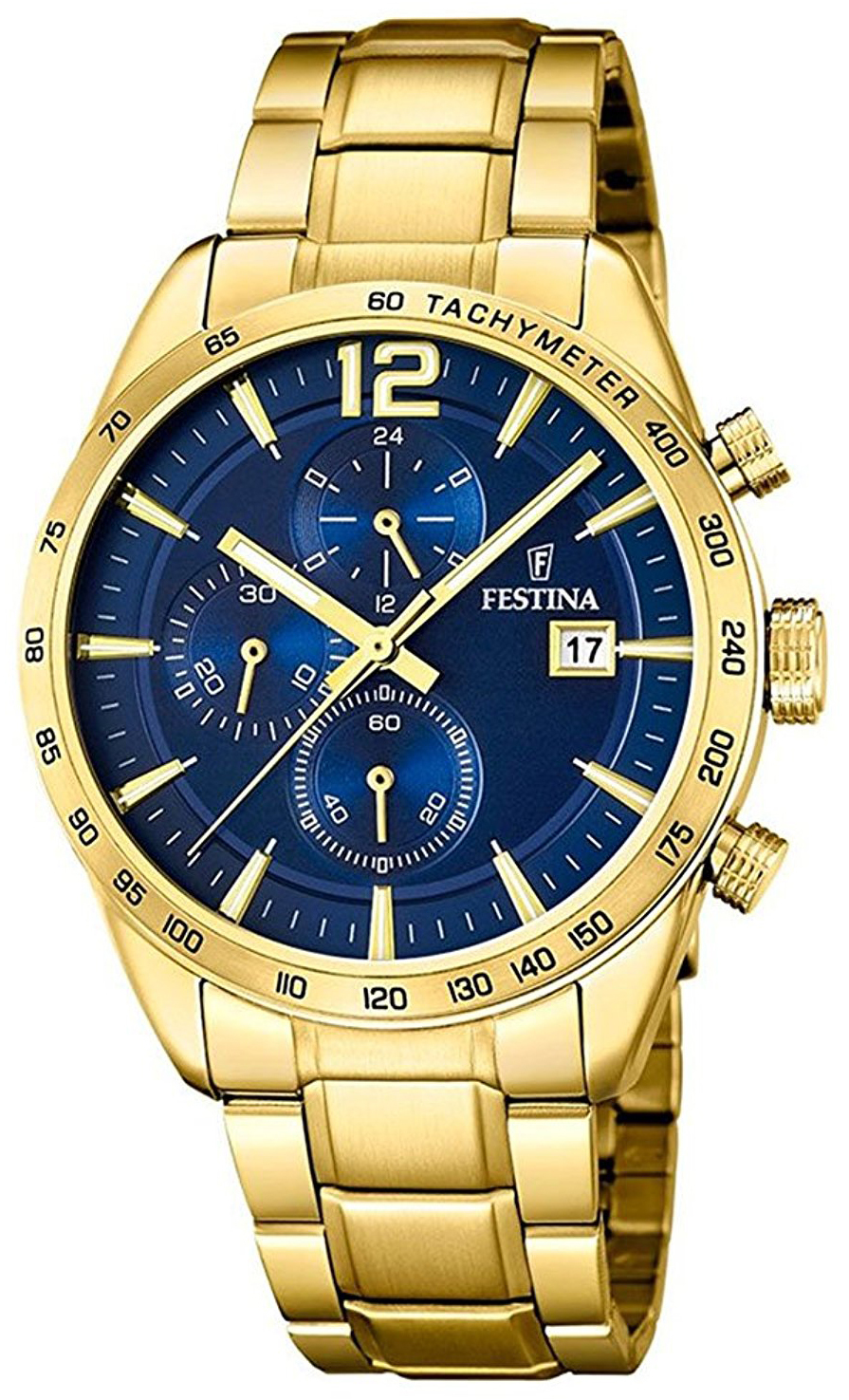 Festina Herreklokke F20266-2 Blå/Gulltonet stål Ø44 mm - Festina