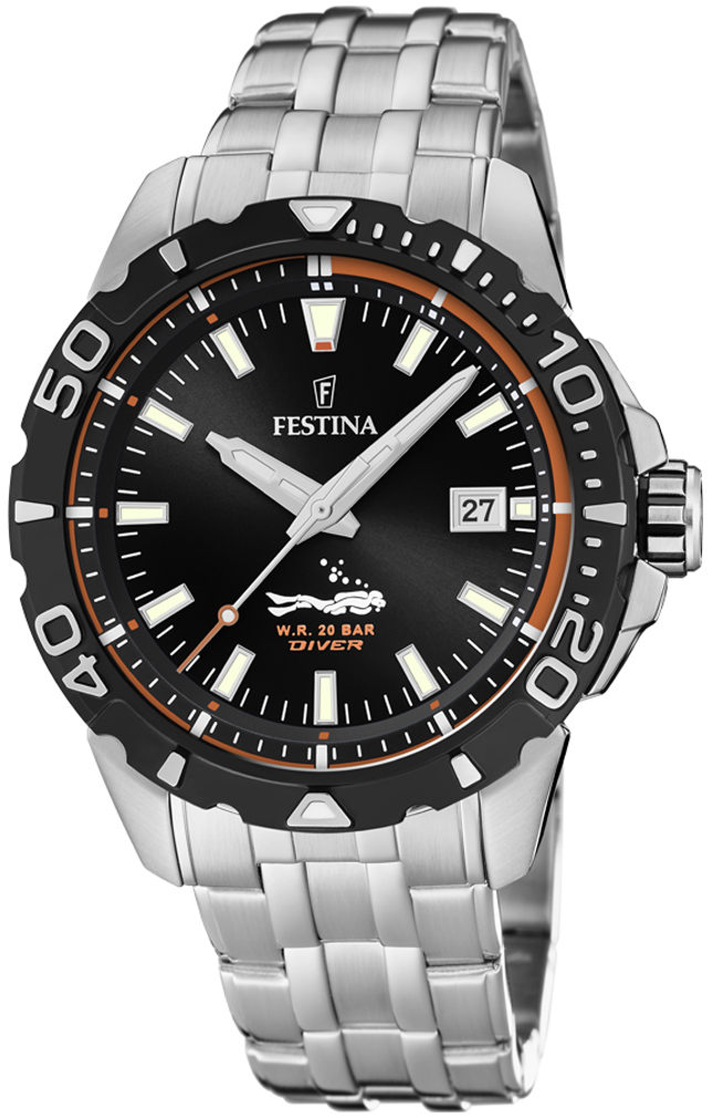 Festina 99999 Herreklokke F20461-3 Sort/Stål Ø45 mm - Festina