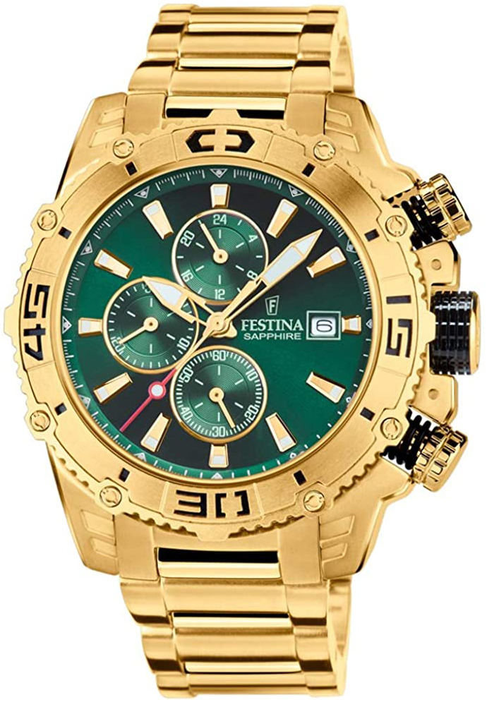 Festina Herreklokke F20492-3 Grønn/Gulltonet stål Ø49 mm