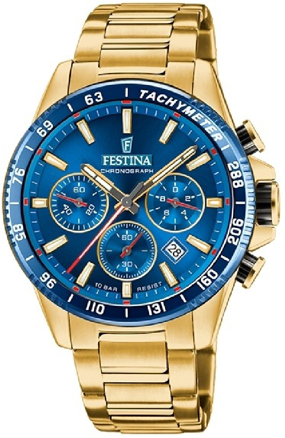 Festina Herreklokke F20634-3 Timeless Blå/Gulltonet stål Ø43.5 mm