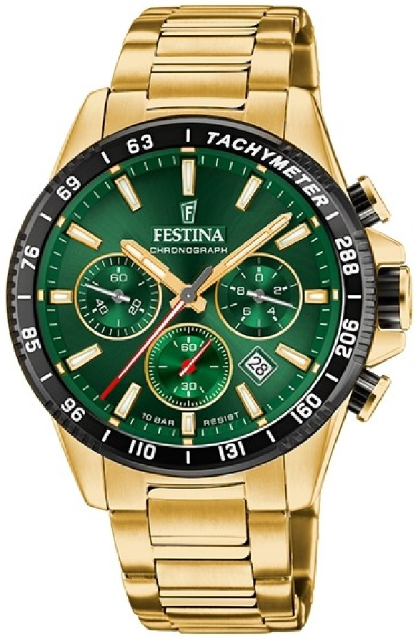 Festina Herreklokke F20634-4 Timeless Grønn/Gulltonet stål Ø43.5 mm