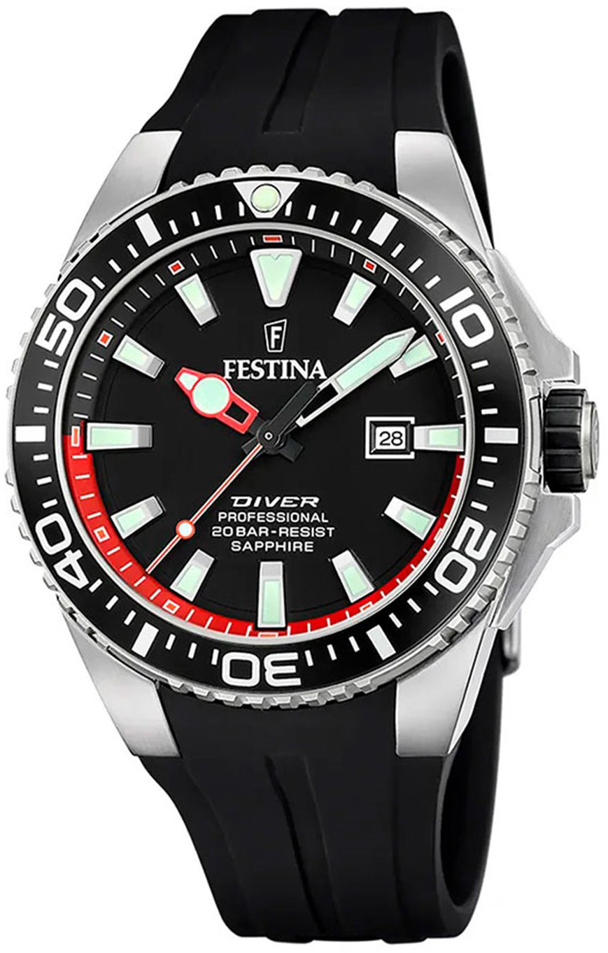 Festina Herreklokke F20664-3 The Original Diver Sort/Gummi Ø45.7 mm